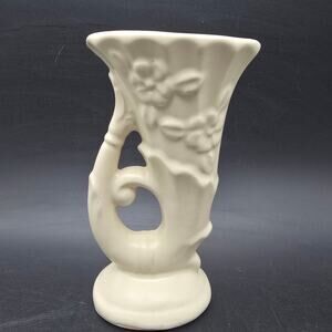 Shawnee Pottery White Floral Embossed Vase Vintage Made in USA